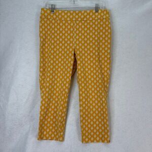 Chicos Women's Sz 2 (L) So Slimming Crop Pants Yellow Paisley‎ Split Hem Ankle